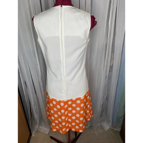 Dress Vintage 60s drop waist polka dot orange white - Picture 6 of 13